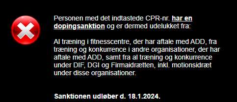Dopingregistret.dk udelukkelse med udløb øvrig idræt