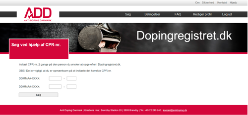 Dopingregistret.dk indtast CPR